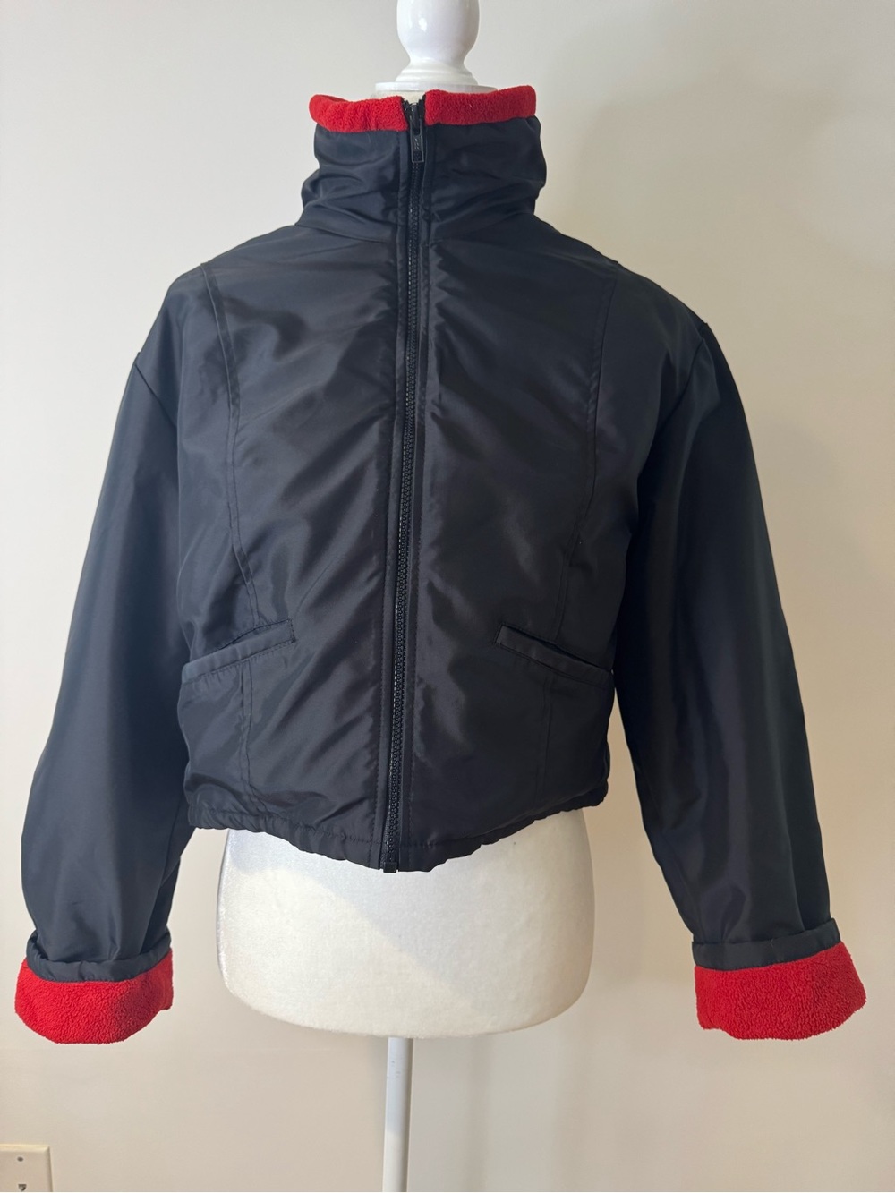 Ann Taylor Black Puffer Jacket with Red Trim